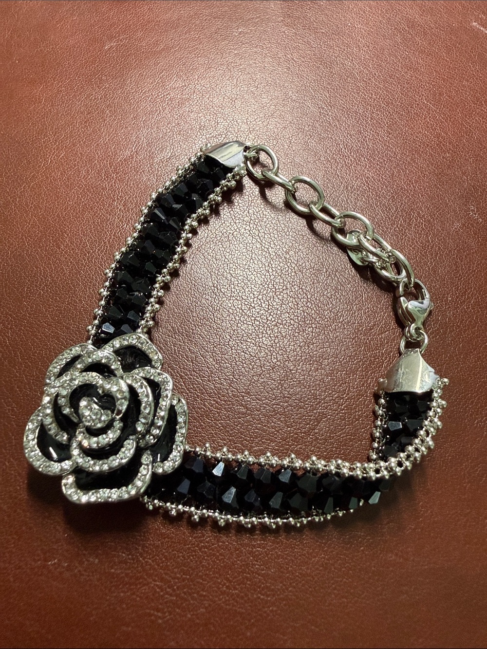 Elegant Black Crystal Rose Bracelet - Women Jewelry